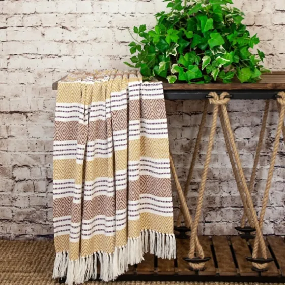Mustard Herringbone Multi Striped Throw-Kirkland's Home Online