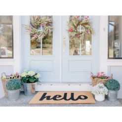 Natural And Black Coir Hello Doormat, 36X24 In.-Kirkland's Home Shop