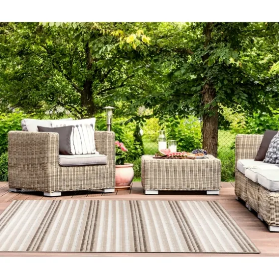 Natural Canva Striped Outdoor Area Rug, 4X7-Kirkland's Home Outlet