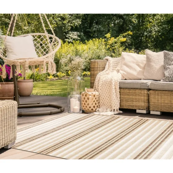 Natural Canva Striped Outdoor Area Rug, 4X7-Kirkland's Home Outlet