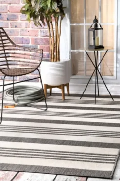 Natural Robin Stripe Outdoor Rug, 5X7-Kirkland's Home Online