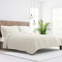 Natural Stitched Diamond 3-Pc. King Quilt Set-Kirkland's Home Outlet