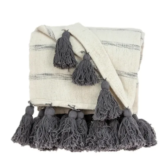 Natural Striped Cotton Handloomed Tassel Throw-Kirkland's Home Cheap