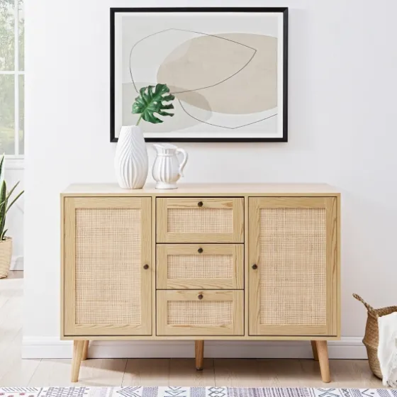 Natural Wood And Rat 3-Drawer Sideboard-Kirkland's Home Best Sale