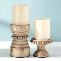 Natural Wood Beaded Pillar Candle Holder, 8 In.-Kirkland's Home Fashion