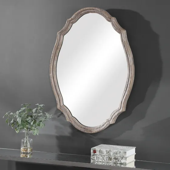 Natural Wood Distressed Curved Frame Mirror-Kirkland's Home Hot