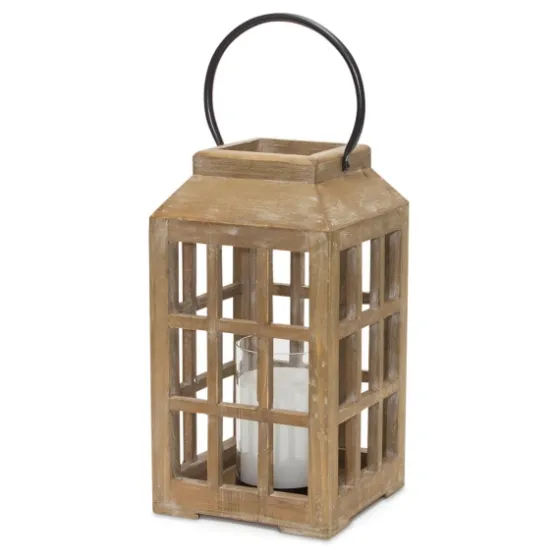 Natural Wood Windowpane Lantern, 17 In.-Kirkland's Home Clearance