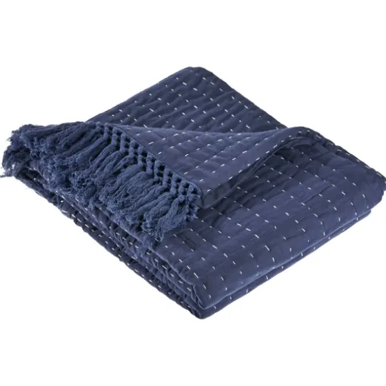 Navy And Cream Stitch Fringe Throw-Kirkland's Home Hot