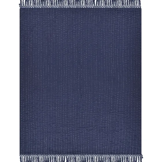 Navy And Cream Stitch Fringe Throw-Kirkland's Home Hot