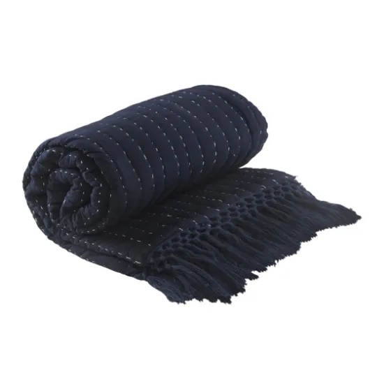 Navy And Cream Stitch Fringe Throw-Kirkland's Home Hot