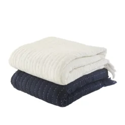 Navy And Cream Stitch Fringe Throw-Kirkland's Home Hot