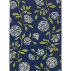 Navy And Green Floral Vine Outdoor Area Rug, 5X7-Kirkland's Home Online