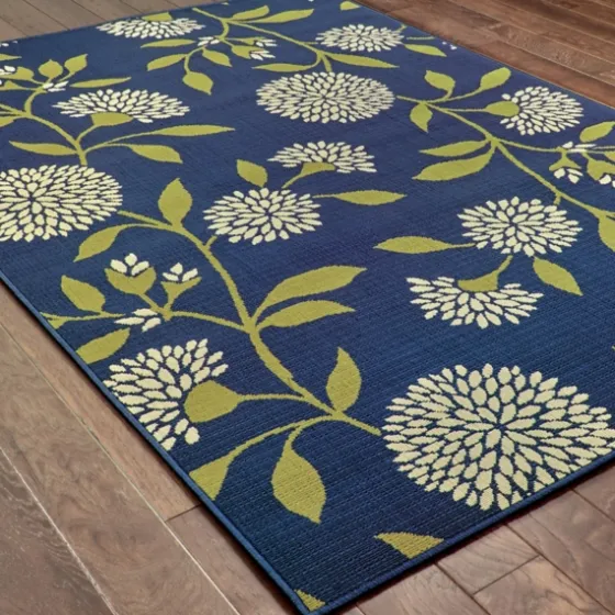 Navy And Green Floral Vine Outdoor Area Rug, 5X7-Kirkland's Home Online