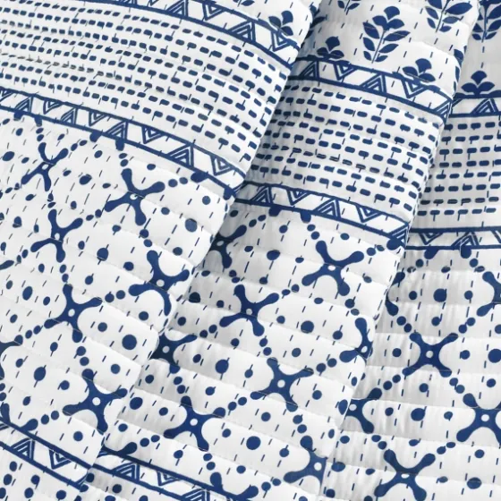 Navy And White Striped Geometric Reversible Throw-Kirkland's Home Flash Sale