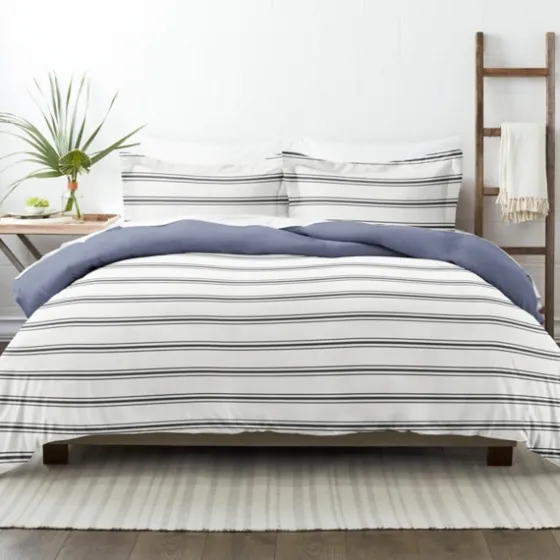Navy Blue Echo Stripe 3-Pc. Queen Duvet Cover Set-Kirkland's Home Clearance