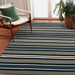 Navy Bold Stripe Indoor/Outdoor Area Rug, 5X7-Kirkland's Home Hot