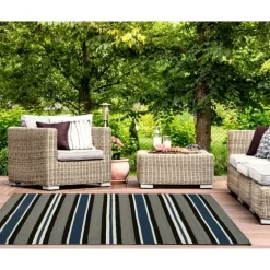 Navy Bold Stripe Indoor/Outdoor Area Rug, 5X7-Kirkland's Home Hot