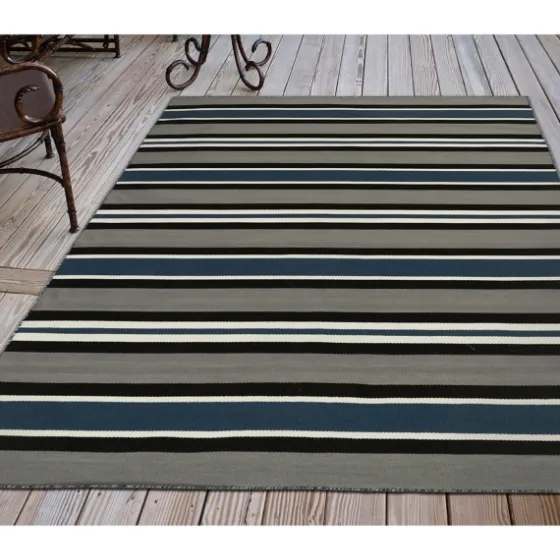 Navy Bold Stripe Indoor/Outdoor Area Rug, 7X9-Kirkland's Home Store
