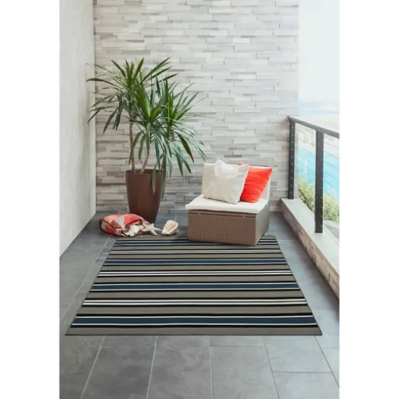 Navy Bold Stripe Indoor/Outdoor Area Rug, 7X9-Kirkland's Home Store