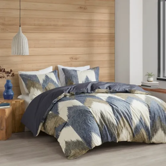 Navy Broken Chevron 3-Pc. Full/Queen Comforter Set-Kirkland's Home Sale