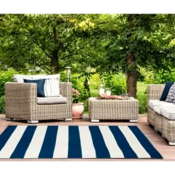 Navy Cabana Stripe Indoor/Outdoor Area Rug, 5X7-Kirkland's Home Clearance