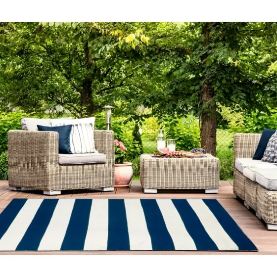 Navy Cabana Stripe Indoor/Outdoor Area Rug, 7X9-Kirkland's Home Best