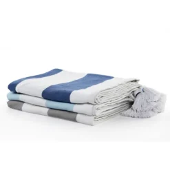 Navy Cabana Stripe Tassel Throw-Kirkland's Home Cheap