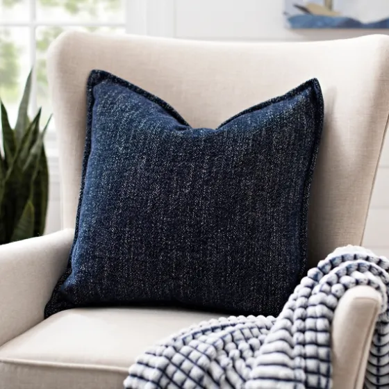 Navy Chenille Texture Flange Pillow, 22 In.-Kirkland's Home Online