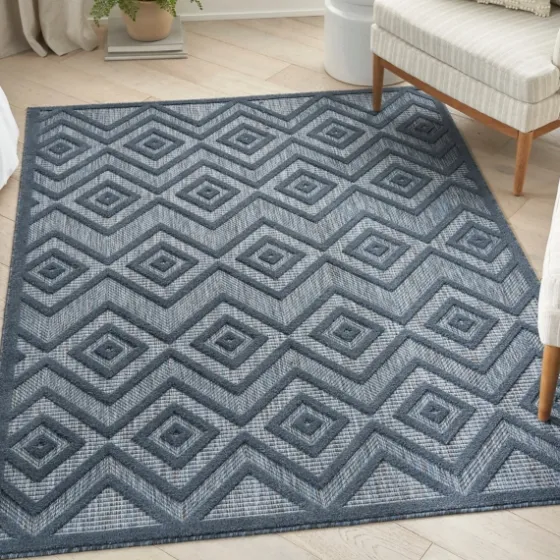 Navy Diamond Indoor/Outdoor Area Rug, 6X9-Kirkland's Home Sale