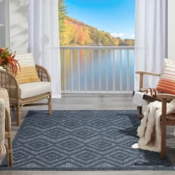 Navy Diamond Indoor/Outdoor Area Rug, 6X9-Kirkland's Home Sale