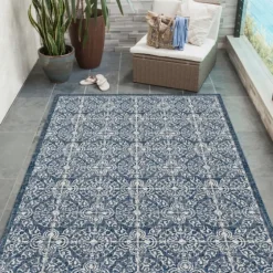 Navy Embellished Scroll Indoor/Outdoor Rug, 4X7-Kirkland's Home Cheap