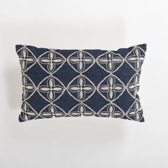 Navy Embroidered Medallion Lumbar Pillow-Kirkland's Home Online