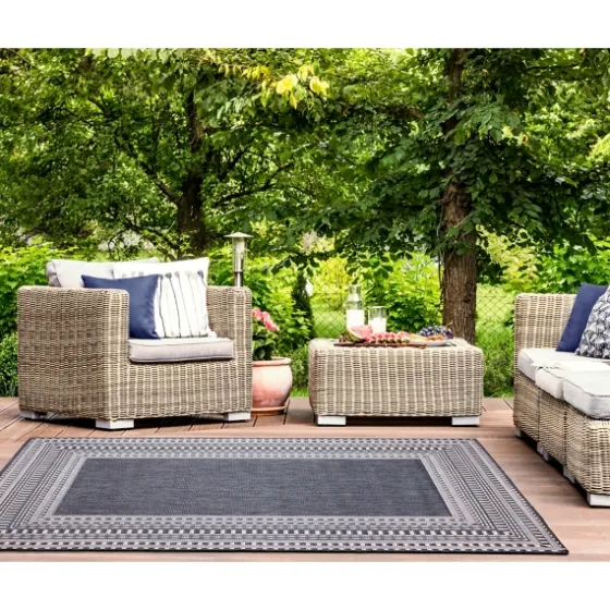 Navy Linear Macy Indoor/Outdoor Area Rug, 6X9-Kirkland's Home New