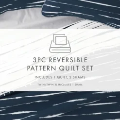 Navy Linear Reversible 3-Pc. Queen Quilt Set-Kirkland's Home Flash Sale