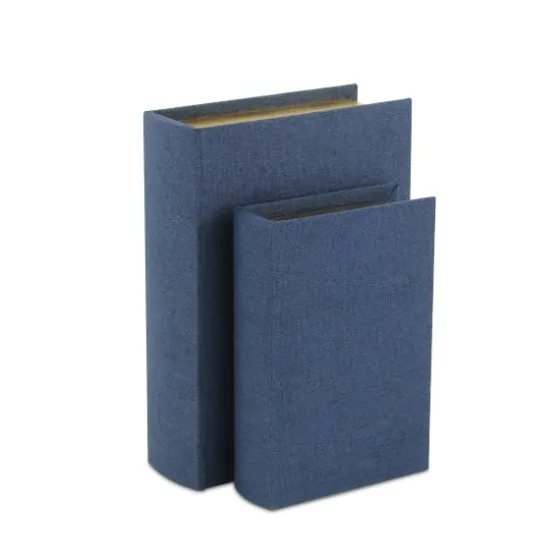 Navy Linen Book Boxes, Set Of 2-Kirkland's Home Cheap
