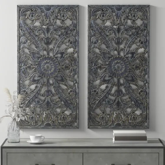Navy Madison Park Floral Wall Plaques, Set Of 2-Kirkland's Home Discount