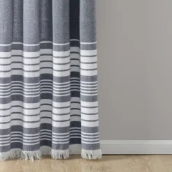 Navy Nantucket Fringe Curtain Panel Set, 95 In.-Kirkland's Home Discount