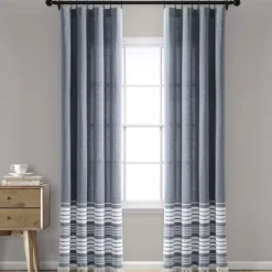 Navy Nantucket Fringe Curtain Panel Set, 84 In.-Kirkland's Home Outlet
