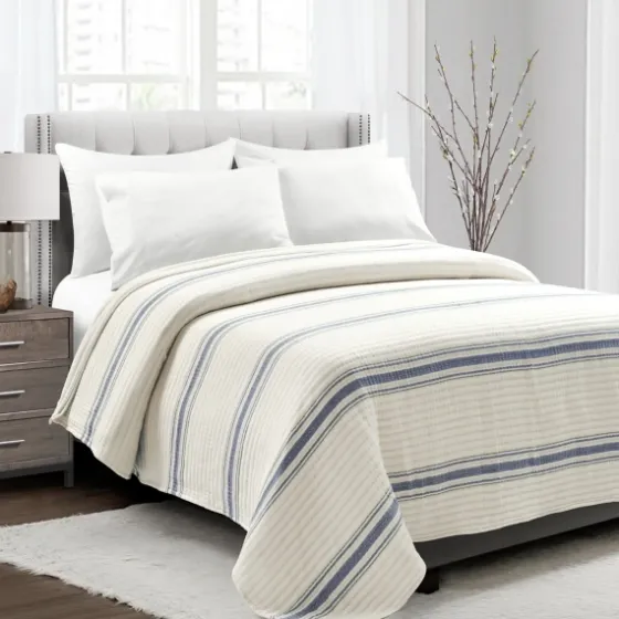 Navy Pick Stitch Stripe Queen Quilt-Kirkland's Home Discount