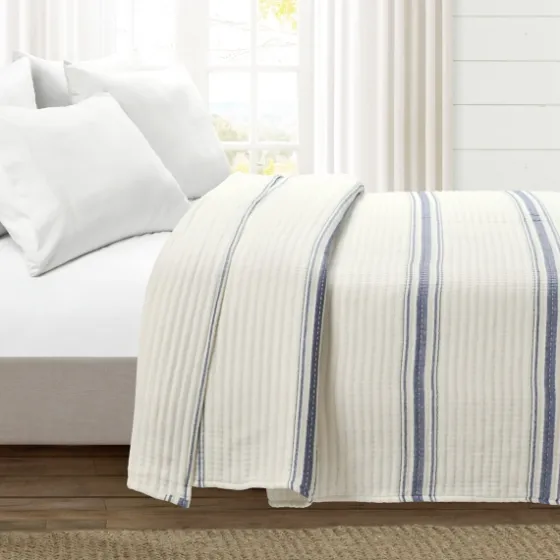 Navy Pick Stitch Stripe Queen Quilt-Kirkland's Home Discount