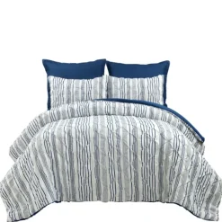 Navy Pintuck Stripe Full/Queen 5-Pc. Comforter Set-Kirkland's Home Shop