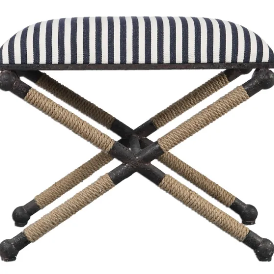 Navy Striped Seat And Black Metal Ottoman-Kirkland's Home New