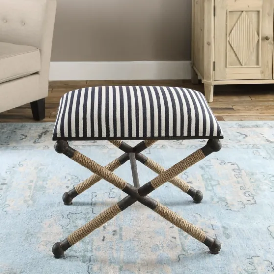 Navy Striped Seat And Black Metal Ottoman-Kirkland's Home New