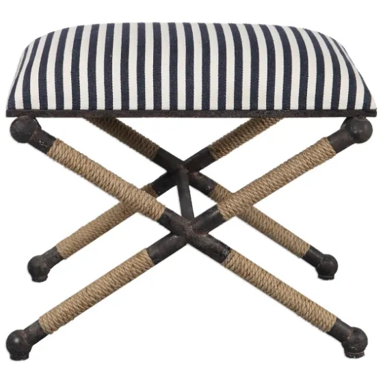 Navy Striped Seat And Black Metal Ottoman-Kirkland's Home New