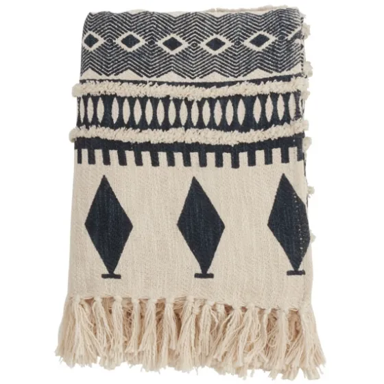 Navy Textured Geometric Fringed Throw-Kirkland's Home Best Sale