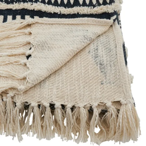 Navy Textured Geometric Fringed Throw-Kirkland's Home Best Sale