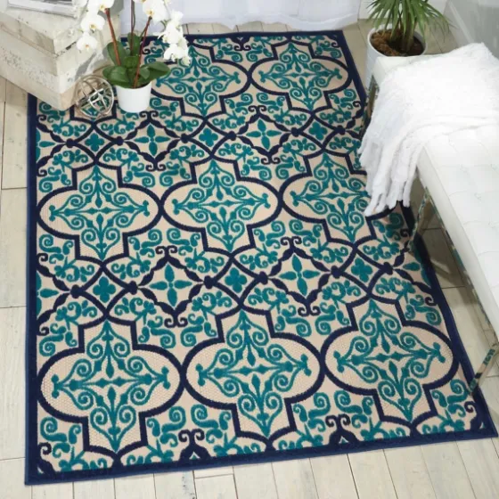 Navy Trellis Outdoor Area Rug, 5X7-Kirkland's Home Outlet