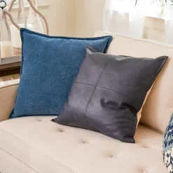 Navy Vegan Leather Throw Pillow-Kirkland's Home Best Sale