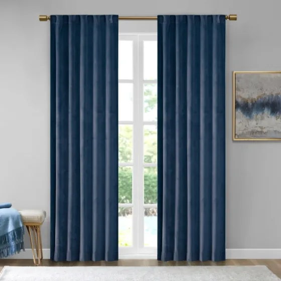 Navy Velvet Greta Curtain Panel Set, 84 In.-Kirkland's Home Fashion