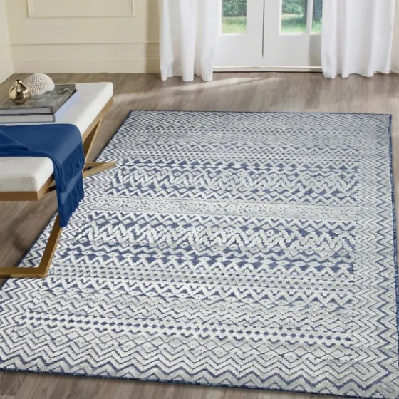Navy Zig-Zag Ezra Indoor/Outdoor Area Rug, 7X9-Kirkland's Home Fashion